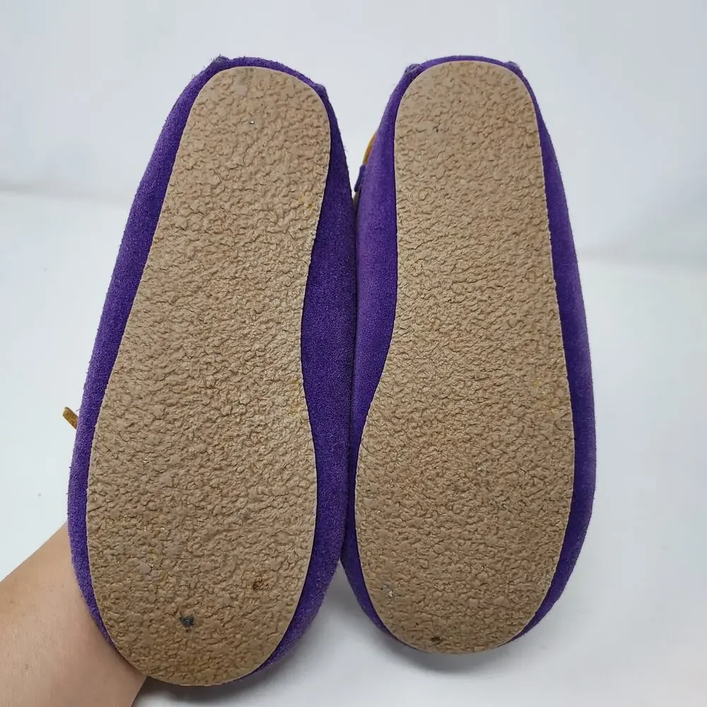 Minnetonka Purple Leather Moccasins Faux Fur Lining Size 2